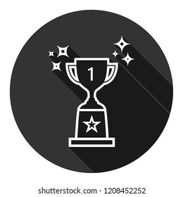 Cup vector icon. First place cup sign. Reward victory cup symbol. Goblet icon. Ceremony contest cup icon. EPS 10 flat symbol. Round icon with shadow