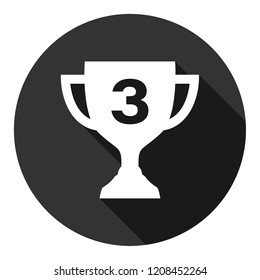 Cup vector icon. First place cup sign. Reward victory cup symbol. Goblet icon. Ceremony contest cup icon. EPS 10 flat symbol. Round icon with shadow