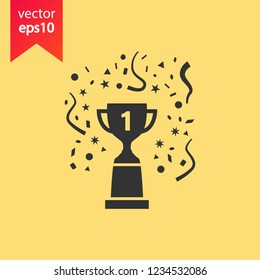 Cup vector icon. First place cup sign. Reward victory cup symbol. Goblet icon. Ceremony contest cup icon. EPS 10 flat symbol. Champion icon.