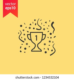 Cup vector icon. First place cup sign. Reward victory cup symbol. Goblet icon. Ceremony contest cup icon. EPS 10 flat symbol. Champion icon.