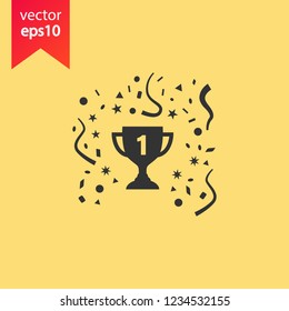 Cup vector icon. First place cup sign. Reward victory cup symbol. Goblet icon. Ceremony contest cup icon. EPS 10 flat symbol. Champion icon.