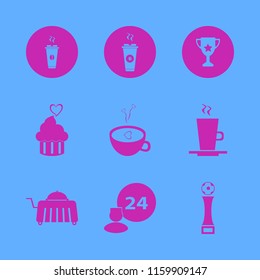cup vector icons set. with cupcake heart, hot coffee, trophy cup and room service in set