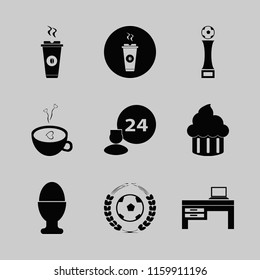 cup vector icons set. with egg cup, cupcake, football cup and football game in set