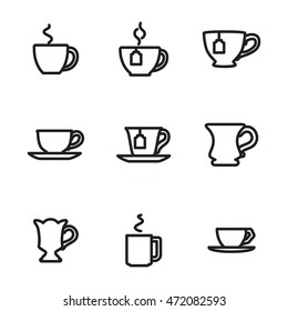 Cup vector icons. Simple illustration set of 9 cup elements, editable icons, can be used in logo, UI and web design