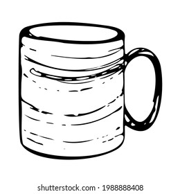 Una taza, vector, dibujo estilizado a mano, línea aislada sobre fondo blanco. Elemento para su menú de diseño, cafetería, restaurante, cocina, tela.