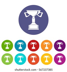 Cup for victory set icons in different colors isolated on white background