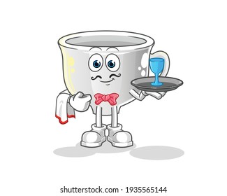 caricatura del camarero de taza. vector de mascota de dibujos animados