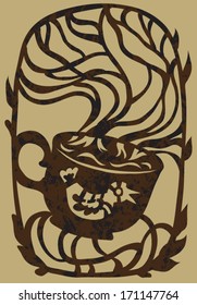 Cup with warm beverage and steam
