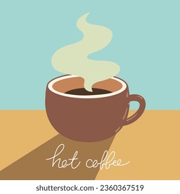 
Eine Tasse warmen Kaffee und Kalligrafie