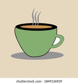 a cup of warm drink "vector" glass in green on brown background