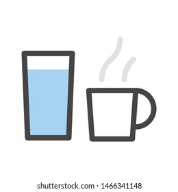 a cup of warm water and tall glass of water flat vector icon.