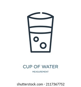 cup of water thin line icon. glass, cup linear icons from measurement concept isolated outline sign. Vector illustration symbol element for web design and apps.