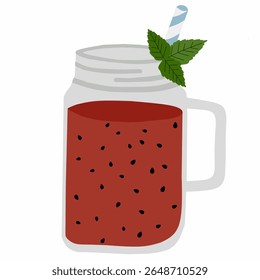 Taza de jugo de sandía con paja 