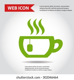 Cup web icon, flat, vector. Cup is filled of something hot, tea, coffee of other. Cup with steam.