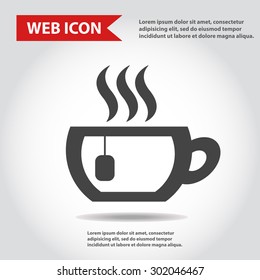 Cup web icon, flat, vector. Cup is filled of something hot, tea, coffee of other. Cup with steam.