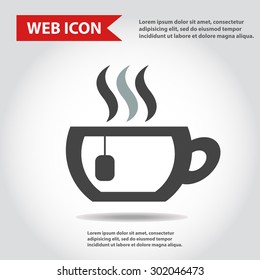 Cup web icon, flat, vector. Cup is filled of something hot, tea, coffee of other. Cup with steam.