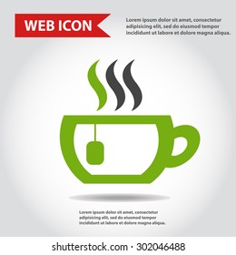 Cup web icon, flat, vector. Cup is filled of something hot, tea, coffee of other. Cup with steam.