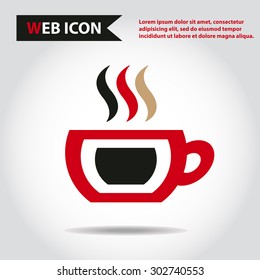 Cup web icon, flat, vector. Cup is filled of something hot, tea, coffee of other. Cup with steam.