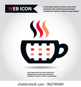 Cup web icon, flat, vector. Cup is filled of something hot, tea, coffee of other. Cup with steam.