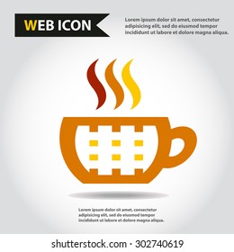 Cup web icon, flat, vector. Cup is filled of something hot, tea, coffee of other. Cup with steam.