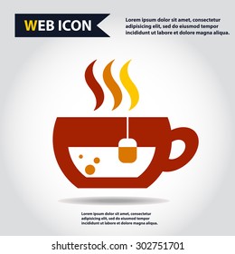 Cup web icon, flat, vector. Cup is filled of something hot, tea, coffee of other. Cup with steam.