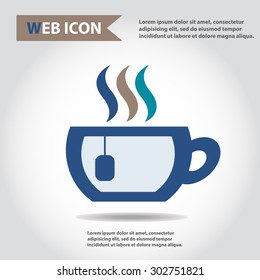 Cup web icon, flat, vector. Cup is filled of something hot, tea, coffee of other. Cup with steam.