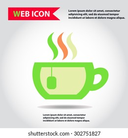 Cup web icon, flat, vector. Cup is filled of something hot, tea, coffee of other. Cup with steam.