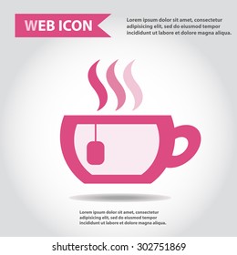 Cup web icon, flat, vector. Cup is filled of something hot, tea, coffee of other. Cup with steam.