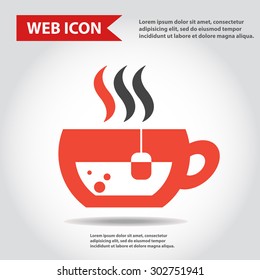 Cup web icon, flat, vector. Cup is filled of something hot, tea, coffee of other. Cup with steam.