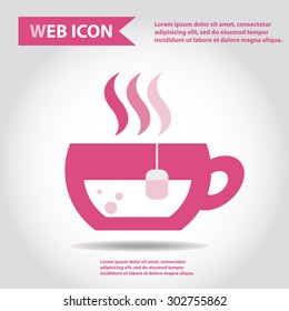 Cup web icon, flat, vector. Cup is filled of something hot, tea, coffee of other. Cup with steam.