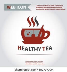 Cup web icon, flat, vector. Cup is filled of something hot, tea, coffee of other. Cup with steam.