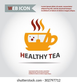 Cup web icon, flat, vector. Cup is filled of something hot, tea, coffee of other. Cup with steam.