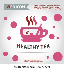 Cup web icon, flat, vector. Cup is filled of something hot, tea, coffee of other. Cup with steam.