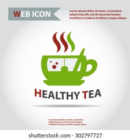 Cup web icon, flat, vector. Cup is filled of something hot, tea, coffee of other. Cup with steam.