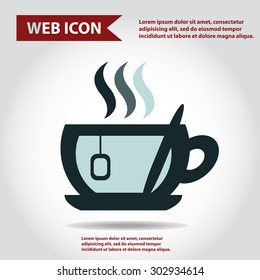 Cup web icon, flat, vector. Cup is filled of something hot, tea, coffee of other. Cup with steam.