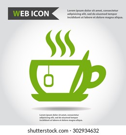 Cup web icon, flat, vector. Cup is filled of something hot, tea, coffee of other. Cup with steam.