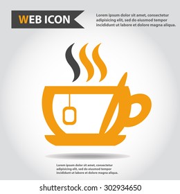 Cup web icon, flat, vector. Cup is filled of something hot, tea, coffee of other. Cup with steam.