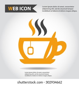 Cup web icon, flat, vector. Cup is filled of something hot, tea, coffee of other. Cup with steam.