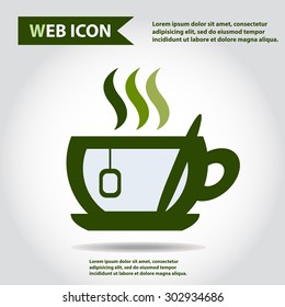 Cup web icon, flat, vector. Cup is filled of something hot, tea, coffee of other. Cup with steam.