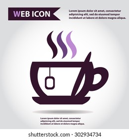 Cup web icon, flat, vector. Cup is filled of something hot, tea, coffee of other. Cup with steam.