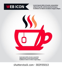 Cup web icon, flat, vector. Cup is filled of something hot, tea, coffee of other. Cup with steam.