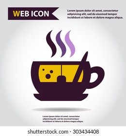 Cup web icon, flat, vector. Cup is filled of something hot, tea, coffee of other. Cup with steam.