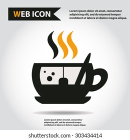 Cup web icon, flat, vector. Cup is filled of something hot, tea, coffee of other. Cup with steam.