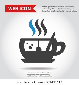 Cup web icon, flat, vector. Cup is filled of something hot, tea, coffee of other. Cup with steam.
