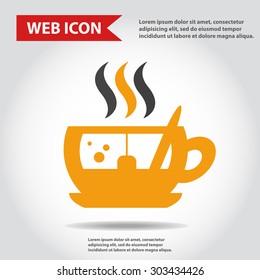 Cup web icon, flat, vector. Cup is filled of something hot, tea, coffee of other. Cup with steam.