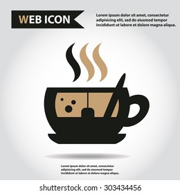 Cup web icon, flat, vector. Cup is filled of something hot, tea, coffee of other. Cup with steam.