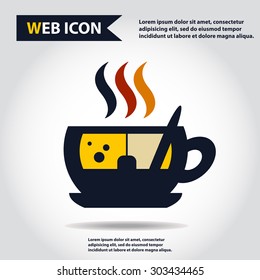 Cup web icon, flat, vector. Cup is filled of something hot, tea, coffee of other. Cup with steam.
