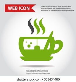 Cup web icon, flat, vector. Cup is filled of something hot, tea, coffee of other. Cup with steam.