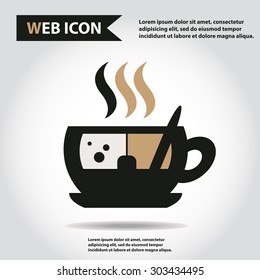 Cup web icon, flat, vector. Cup is filled of something hot, tea, coffee of other. Cup with steam.