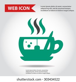 Cup web icon, flat, vector. Cup is filled of something hot, tea, coffee of other. Cup with steam.